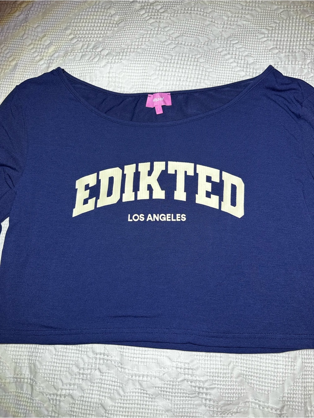 Edikted LA Babe Off the Shoulder Crop Graphic T-Shirt